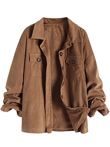 Amazon.com: ZAFUL Women's Corduroy Loose Jacket Vintage Raglan